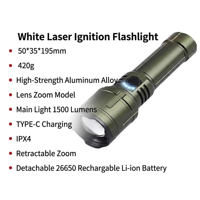 1500lm LED Flashlight with Ignition Green Dual Laser Lights Zoomable Tactical Flash Light Hight Power Torches Lamp for Outdoor