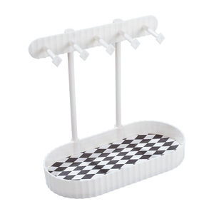 Organisateur de bijoux de bureau avec plateau, support pour colliers et boucles d'oreilles, support de rangement blanc et noir pour l'affichage des bijoux - Product Image 2