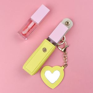 Hot Sell Lipstick Holder Keychain <b>Mirror</b> PU Leather Lip Balm Holder Keychain Lipstick Case With Makeup <b>Mirror</b> - Product Image 1