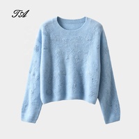 Pull en cachemire 100% pour femme Tyan Custom, col rond, anti-rides, tricoté, avec embellissement floral 3D, épaisseur standard, style preppy