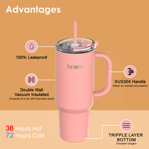 Taza de Viaje TANANA de 40 oz, Doble Pared, Acero Inoxidable 304, Apta para Lavavajillas, Antiderrames, Aislada al Vacío, con Asa - Product Image 4
