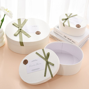 Oval Rigid Kraft <b>Paper</b> Gift Box with Bow and Ribbon Customizable Shape for Christmas Mothers Day and Birthday Gifts - Product Image 3