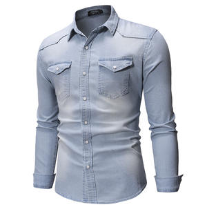 <span class=keywords><strong>Polo</strong></span> décontracté à simple boutonnage avec fermeture pour hommes Nouveau design simple à manches longues en jean <span class=keywords><strong>col</strong></span> montant tissé M-3XL grande taille - Product Image 2