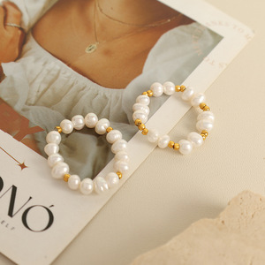 Conjunto de anillos de perlas irregulares, pulsera elástica de perlas de imitación para mujer, regalo, joyería, anillos con cuentas a la moda, diseño de forma geométrica - Product Image 3