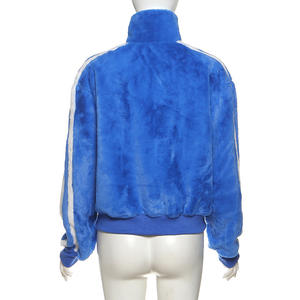 모피 여성의 가을 겨울 코트 새로운 사이드 스트라이프 솔리드 포켓 스탠드 칼라 긴 소매 캐주얼 코트 및 재킷 양털 아웃웨어 - Product Image 3