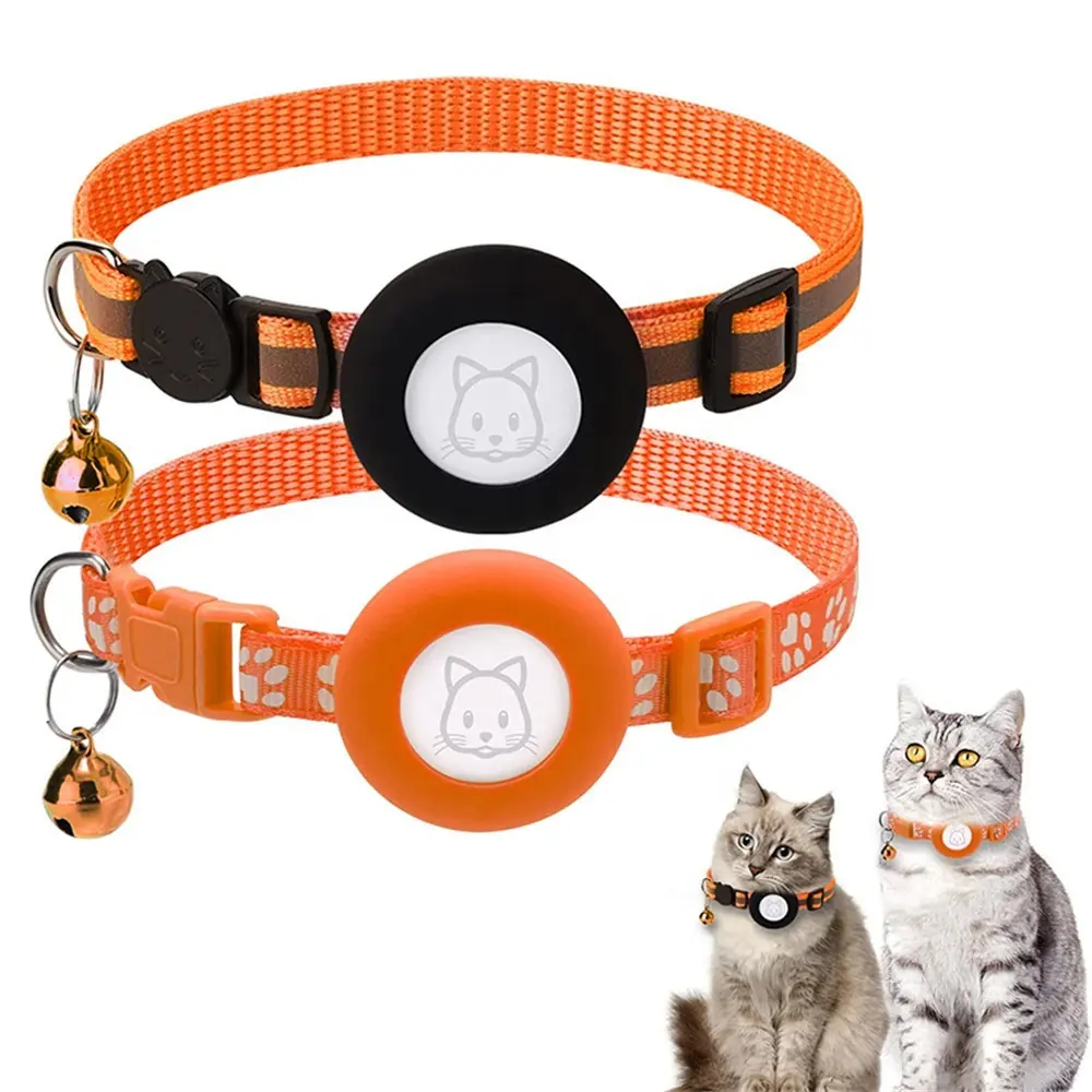 Reflective Paw Airtag Cat Collar Silicone Waterproof Airtag Holder Case Breakaway Buckle Cat Airtag Collar with Bell