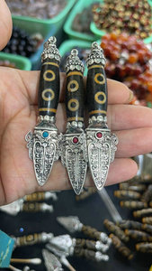 ネックレス作りのための銀メッキ瑪瑙ジュエリーチャーム付きレトロチベットDIZビーズストーンペンダント真鍮 - Product Image 2
