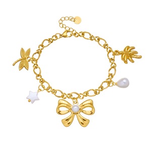 Fashion Charm Bracelet Gold Plated Pearl Bow Pendant Women's Jewelry Gift Yiwu Origin - Product Image 5