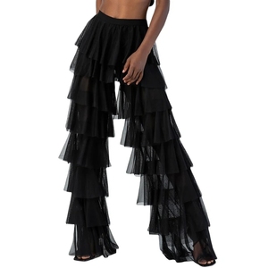 Pantaloni lunghi Satr multistrato con volant in filato estivo a vita alta pantaloni larghi larghi da donna in Tulle <span class=keywords><strong>plissettato</strong></span> - Product Image 2