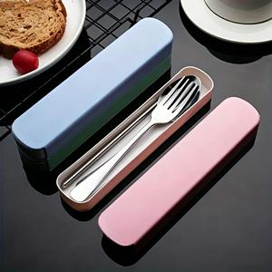Ensemble de couverts portables modernes pour l'extérieur, cuillère, fourchette, baguettes avec boîte de rangement, couverts en acier inoxydable pour les voyages, le camping, l'école - Product Image 4