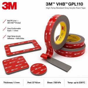 Nastro <span class=keywords><strong>Biadesivo</strong></span> <span class=keywords><strong>in</strong></span> Schiuma Acrilica Grigia 3M VHB GPL110, Tagliato a Caldo, 1.1mm, Certificato UL, per Rinforzo di Involucri di Apparecchiature - Product Image 2