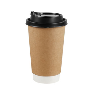 Gobelets à café jetables à double paroi en papier kraft avec couvercle rabattable, pour boissons chaudes et froides à emporter, 100 pièces - Product Image 1