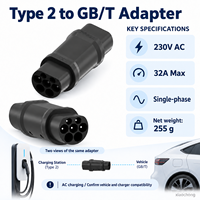Adaptateur de charge pour véhicules électriques 32A Type 2 vers GB/T, monophasé 230V AC, neuf, pour voitures électriques chinoises
