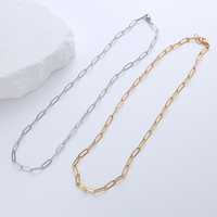 Colliers Chaîne Maille Trombone en Acier Inoxydable Plaqué Or 18 Carats Ne Ternissant Pas