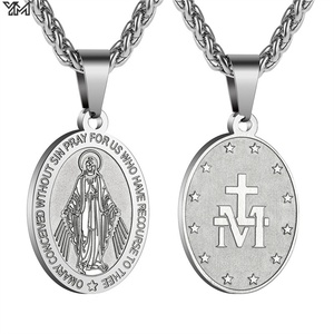 Collar con Colgante Ovalado de la <span class=keywords><strong>Virgen</strong></span> María en Acero Inoxidable, Medalla de Retrato de Doble Cara Chapada en Oro, para Mujeres y Hombres - Product Image 4