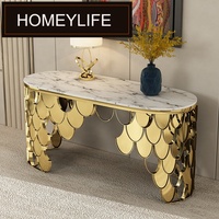 Miroir mural moderne italien, base en acier inoxydable doré, plateau en marbre, table console convertible pour salon, couloir