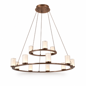 Lustre moderne à deux niveaux en forme d'anneau, luminaire suspendu en verre cylindrique LED, éclairage de luxe pour hall d'hôtel, salon, OEM ODM - Product Image 5