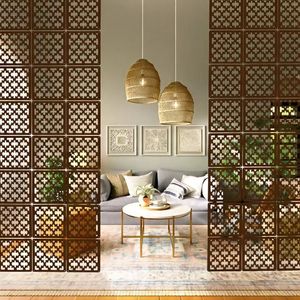 Panel Divisor de Habitaciones de Madera Suspendido, Pantalla de Pared Modular Portátil con Corte Láser en Bronce, Decoración de Pared Colgante - Product Image 1