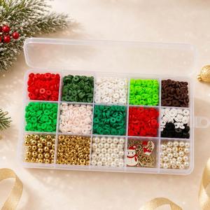 Kit de Arcilla Polimérica para Hacer Pulseras, Cuentas Heishi Planas y Redondas con Dijes de Muñeco de Nieve y Santa Claus para Navidad - Product Image 1