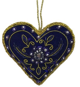 Beautiful Handmade Zari Embroidery Heart in Custom Christmas Hanging Ornament Shape Trusted Supplier Manufacturer's Zari Flower - Product Image 4