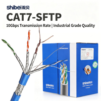Kabel CAT7 SFTP Standar 10Gbps 600MHz 23AWG Tembaga Murni Berpelindung untuk Proyek Kabel Ethernet Cat 7