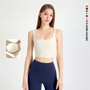 เสื้อกล้ามโยคะผู้หญิงแบบขายส่ง สายคู่ คอเหลี่ยม มีฟองน้ำเสริมทรง กระชับรูปร่าง แห้งเร็ว ระบายอากาศได้ดี เหมาะสำหรับออกกำลังกาย - Product Image 1