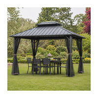 Doppeldach Schwerlast-Aluminium-Gartenpergola Aluminium-Hardtop-Pavillon Outdoor Wasserdicht mit Vorhängen für Hotel-Terrasse Patio