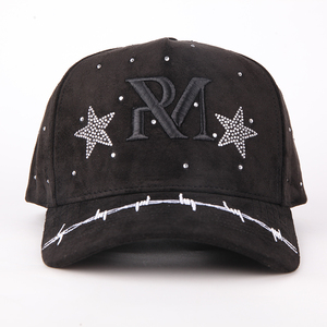 Casquette de baseball sportive 5 panneaux en strass, design personnalisé, brodée, doublée satin, en daim, style Dad Hat, avec logo personnalisé, vente en gros - Product Image 2