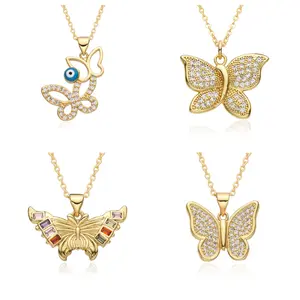 Wholesale Vintage High Quality Korean Minimalist 18K Gold Diamond Large Butterfly For Girls Necklace Design Jewelry Accessories