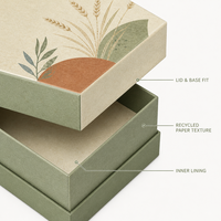 Boîte cadeau rigide en papier vert sauge personnalisée, impression botanique, deux pièces, couvercle et base, emballage de produit haut de gamme