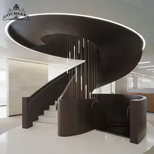 जीसी आधुनिक आंतरिक नक्काशी वाली सीढ़ियाँ स्टेनलेस स्टील सीढ़ियाँ गोलाकार लोहे की सीढ़ियाँ ट्रेड और राइजर