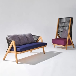 Conjunto de Sofás de Madera Maciza para Exteriores, Muebles de Jardín Resistentes al Agua y a los Rayos UV, Diseño Minimalista en Forma de L, Estructura de Aleación de Aluminio - Product Image 5