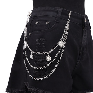 โซ่คล้องกางเกงโลหะหลายชั้นพร้อมจี้รูปพระอาทิตย์ โซ่คาดเอวสไตล์ฮิปฮอปสำหรับใส่ลำลอง สีเงินทิเบต - Product Image 6