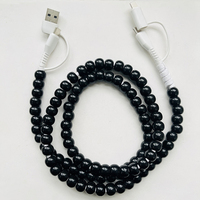 Câble de charge à perles noires 4 en 1, cordon de chargeur de téléphone multi-connecteurs, câble de données USB Type C pour iPhone Android