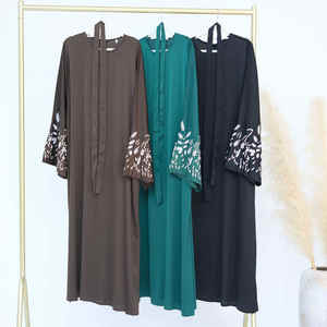 Premium <b>Satin</b> Breathable <b>Women's</b> Casual Dresses Elegant Embroidery Abaya <b>Robe</b> Islamic Party Wear Polyester Material - Product Image 1