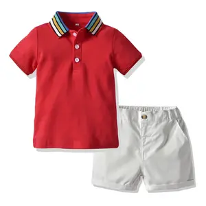 ฤดูร้อนเด็กผ้าฝ้ายเสื้อยืดโปโลและกางเกงขาสั้นชุดเสื้อผ้าเด็กชายชุด 5 - 8 ปีชุด