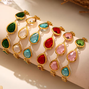 MIRADIA-<span class=keywords><strong>Bracelet</strong></span> de <span class=keywords><strong>cheville</strong></span> en acier inoxydable plaqué <span class=keywords><strong>or</strong></span> 18 carats, en pierre de verre multicolore, cadeau pour femme - Product Image 6