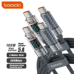 Toocki 최고 판매자 2024 데이터 케이블 100W Kabel 100W C 유형 케이블 연결 나일론 유형 C Led 충전 케이블 Led 디스플레이 USB C 택시