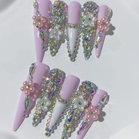 Tacana 10 pièces Breloques pour Ongles, Fleurs à Cinq Pétales, Strass Floraux, Décoration d'Ongles Faite à la Main, Style Européen Français Blanc