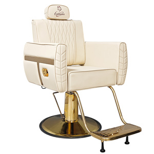 Sillón de Barbería Profesional con Base Dorada, Altura Ajustable y Tapizado en Cuero Sintético de Luxmars - Product Image 1