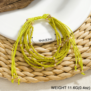 Boho Pha Lê 6 Nhiều Lớp Đầy Màu Sắc Hạt Giống Hạt Xếp Chồng Tình Bạn Vòng Đeo Tay Phụ Nữ Bện Dây Thừng Hạt Điều Chỉnh Vòng Đeo Tay Trang Sức Quà Tặng - Product Image 6