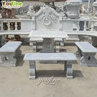 Antique Outdoor Carved Marble Decorative Garden Stone Bench with Back