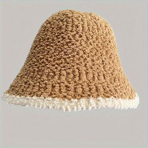 Nuevo Sombrero de Pescador de Felpa Tejida para Mujer, Negro, de Moda, para Otoño e Invierno, Estilo Dulce y Ligero, Tipo Cuenco - Product Image 1