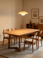 Ensemble de table à manger en bois massif Japandi 1200 mm 4 chaises Minimaliste Chêne rouge Petit appartement Écologique Durable Sûr pour les enfants