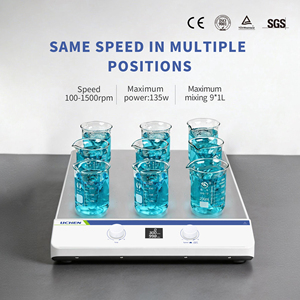 Agitateur magnétique multi-positions LICHEN MSM 3/6/9 stations 1500 tr/min, écran LCD + cadran laminé - pour mélange parallèle en laboratoire en pharmacie et en chimie - Product Image 2