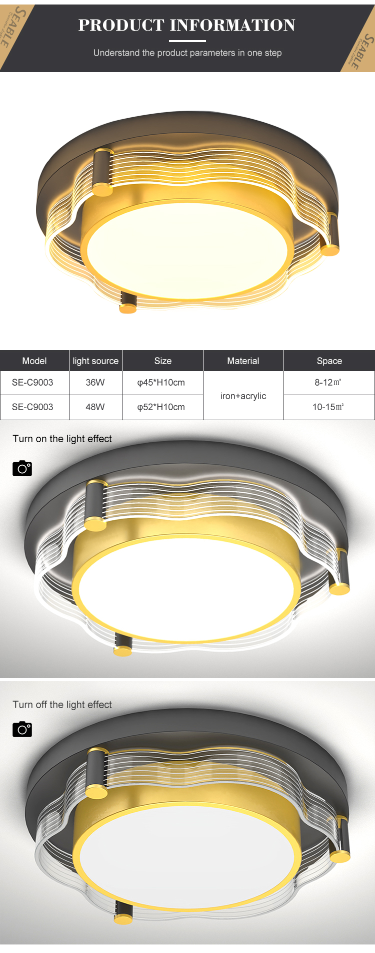 New Product Indoor Decoration Iron Acrylic Bedroom Living Room Contemporary LED Ceiling Light