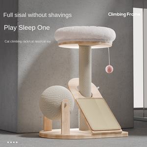 Mainan Kucing Kayu Solid dengan Sarang Terintegrasi, Penggaruk Tali Sisal Kecil, dan Rak Panjat Vertikal Tahan Aus untuk Kucing - Product Image 2