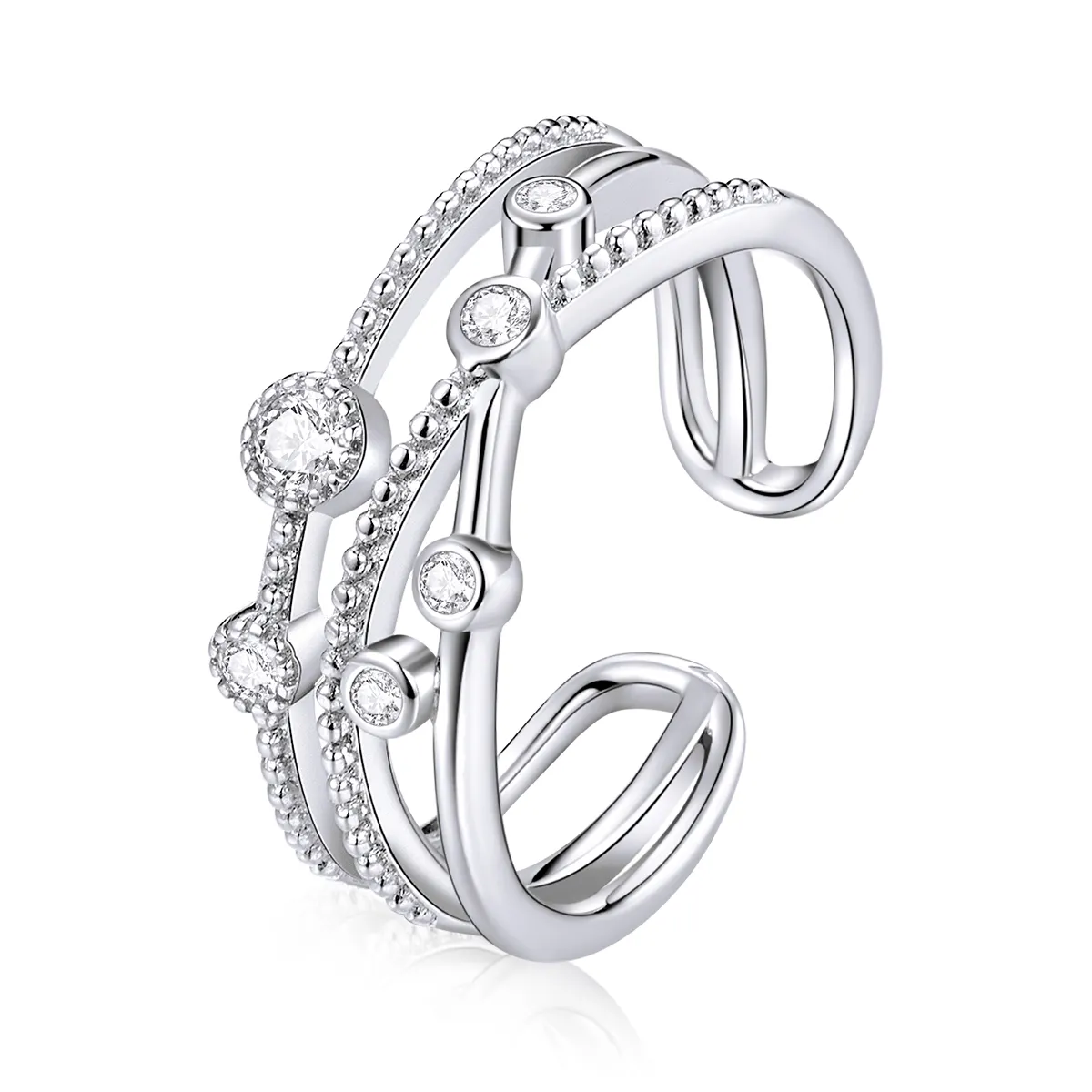 925er Sterling-Silber offener Ring Luxus-Schmuck glitzernder Zirkone Diamant Verlobungsringe für Damen