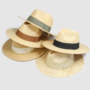 Sombrero de Paja Tejido a Mano Unisex, Protección Solar, Primavera/Verano, Estilo Jazz Panamá, Ala Ancha, Rafia, Casual, con Cinta y Cuerda, Suministro Directo de Fábrica - Product Image 1