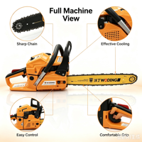 Tronçonneuse à essence professionnelle 58cc W9076 3.2KW, coupe-bois robuste